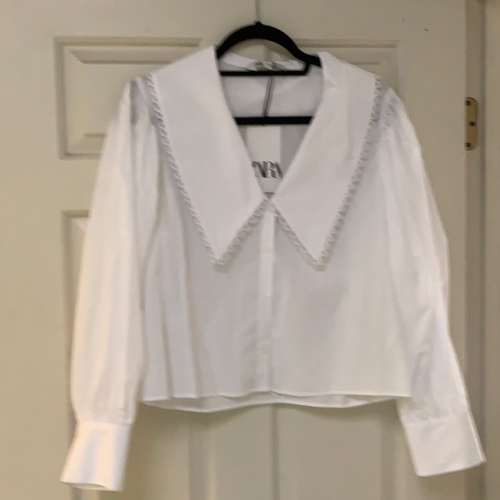 White Zara blouse 6 w/collar detail NWT